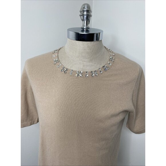Pure Collection Cashmere Sweater Jumper Womens US 12 UK 16 Tan Rhinestone Detail - Picture 2 of 7
